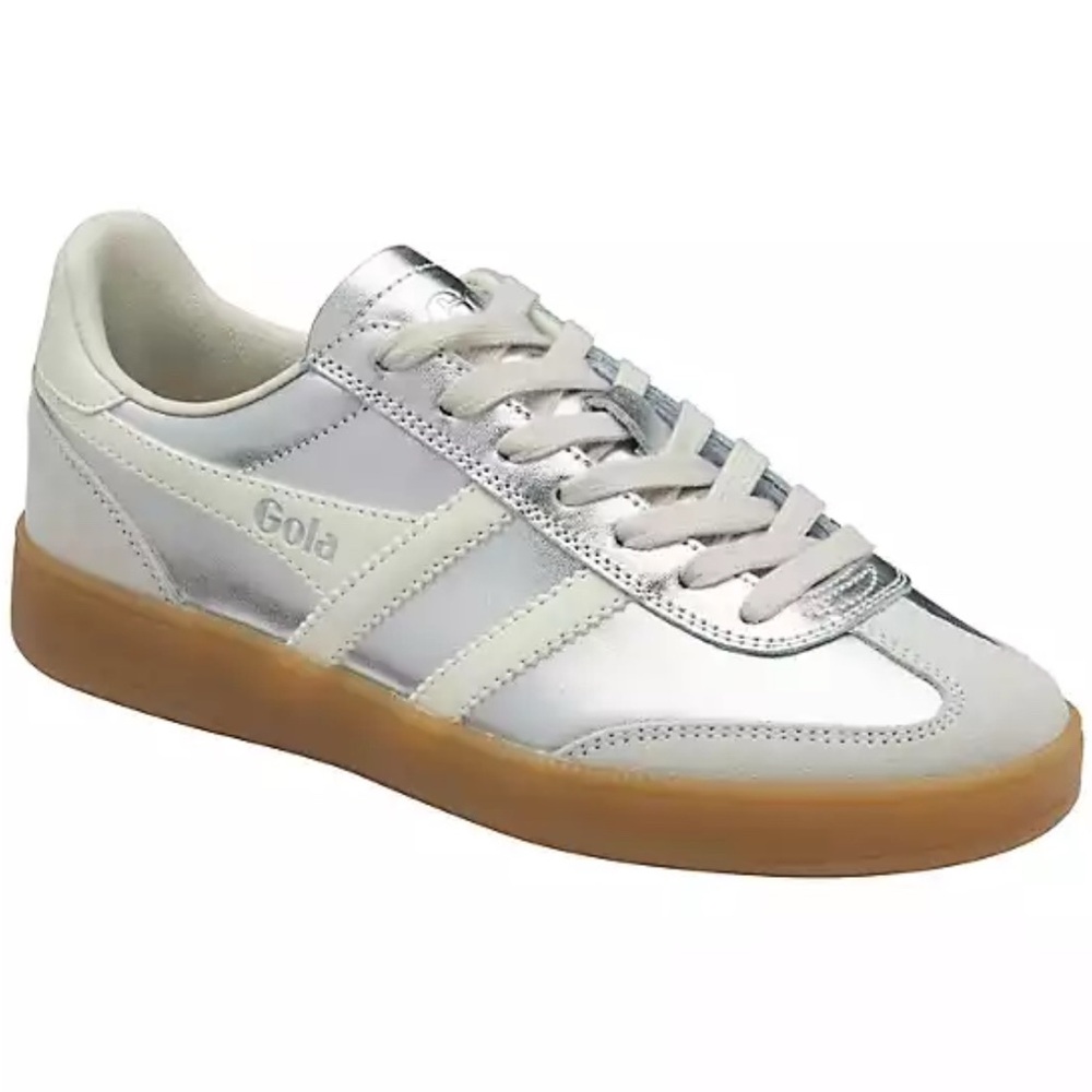 Gola Metallic Silver and White Trainers
